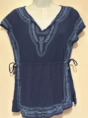 Maurices Navy Embroidered Tie-Waist Tunic